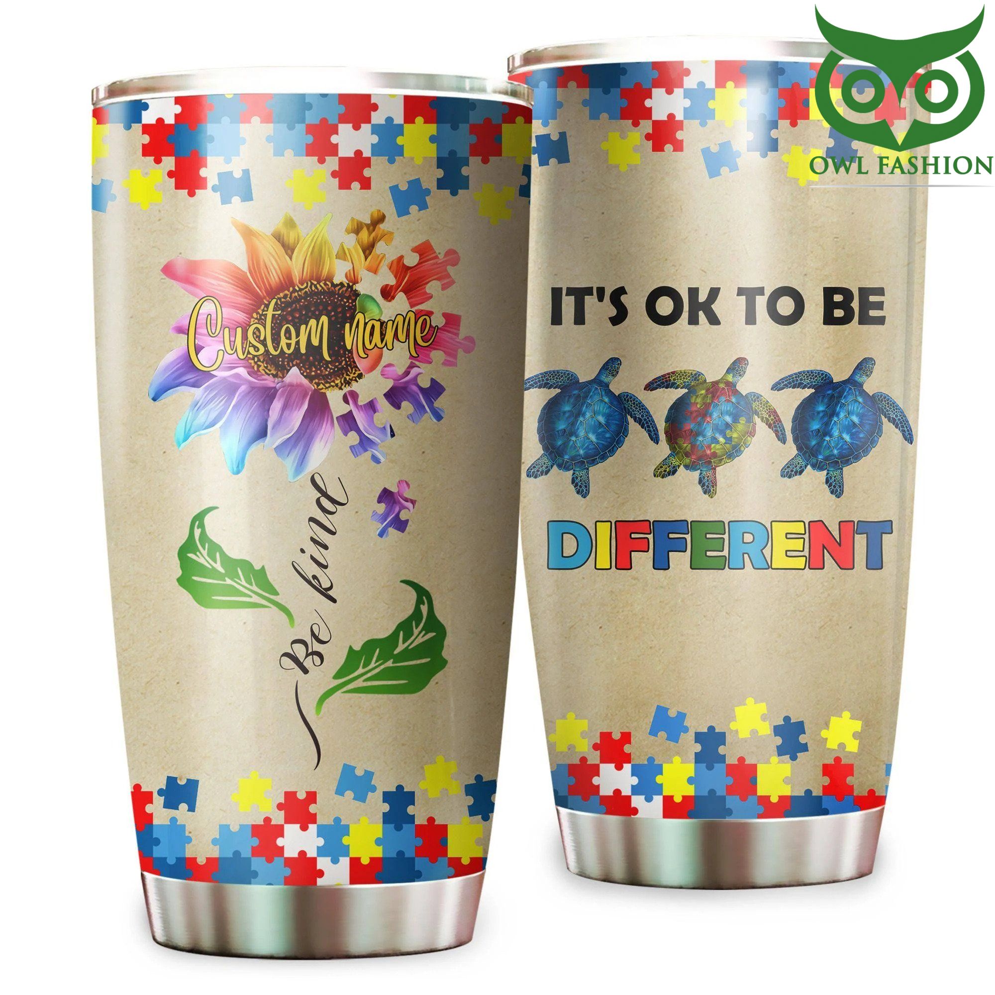 Autism Awareness - Turtle Stainless Steel 3D All Over Printed Tumbler