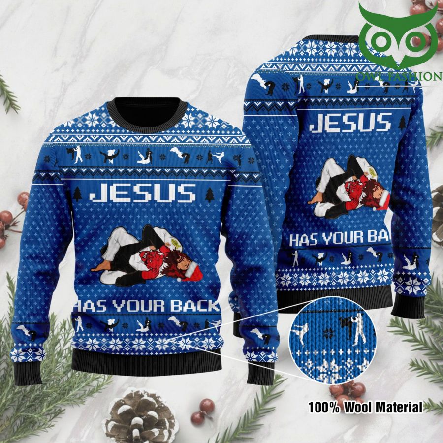 82 Jesus Has Your Back Jiu Jitsu Christmas Ugly Sweater
