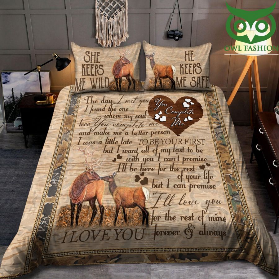 19 You Complete Me Romantic Deer Couple Bedding Set