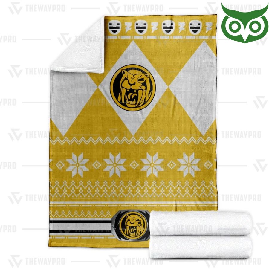139 Mighty Morphin Yellow Power Rangers Ugly Christmas Limited Fleece Blanket