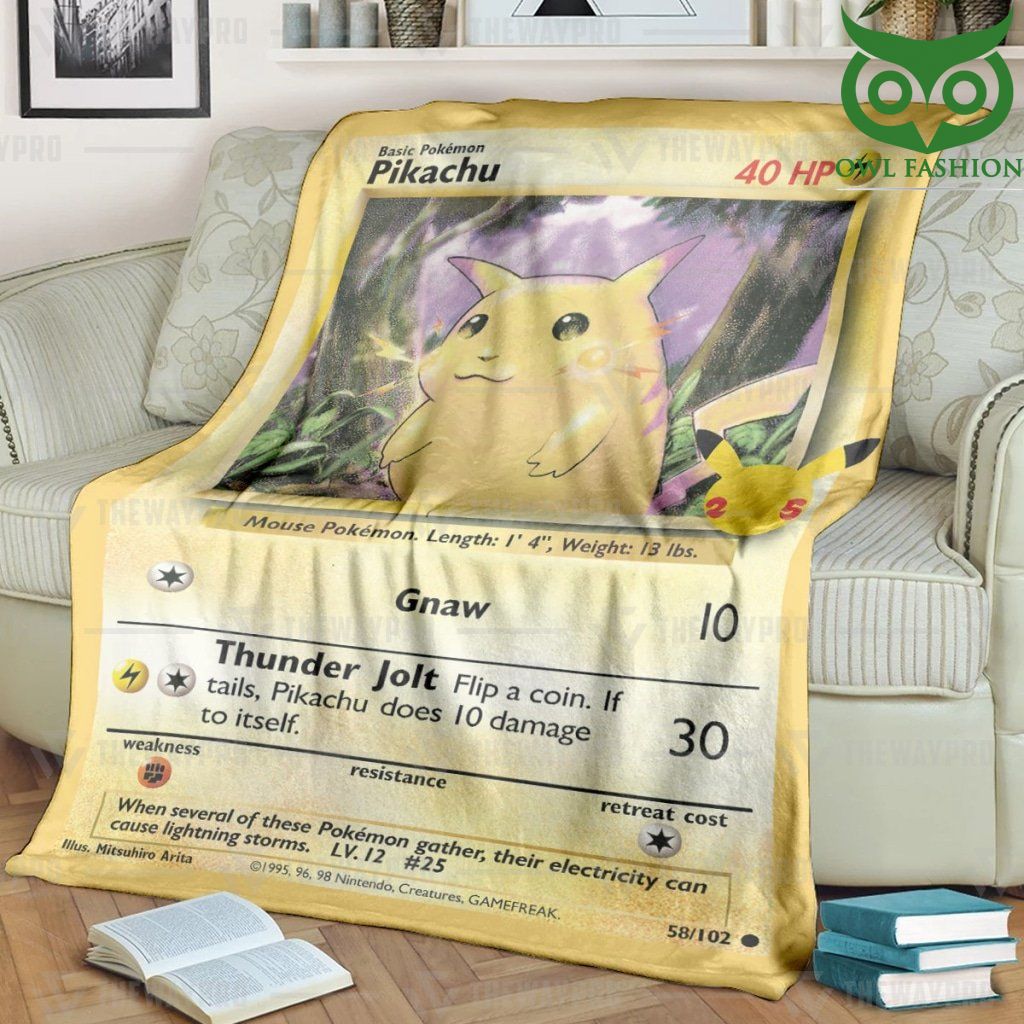 124 Pokemon Pikachu Card Fleece Blanket