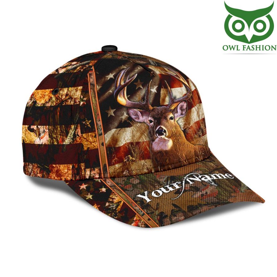 30 Personalized Hunting Deer Sunset US Flag Classic Cap