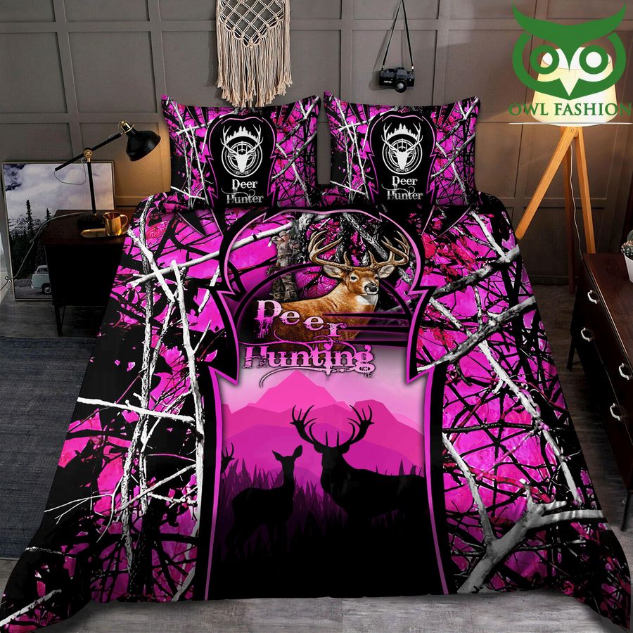 6 Hunting Deer Black and Pink Bedding Set
