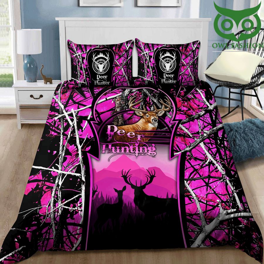 5 Hunting Deer Black and Pink Bedding Set