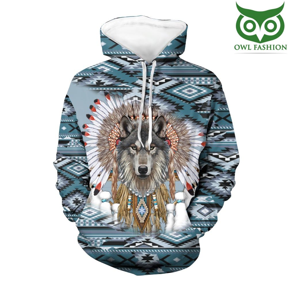 Wolf native american chief 3D Full Printed Hoodie