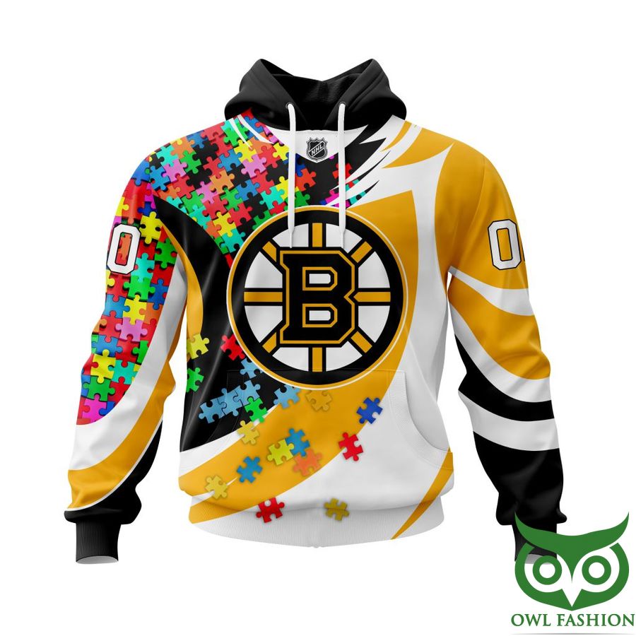 38 NHL Boston Bruins Autism Awareness Custom Name Number colorful puzzle hoodie sweatshirt
