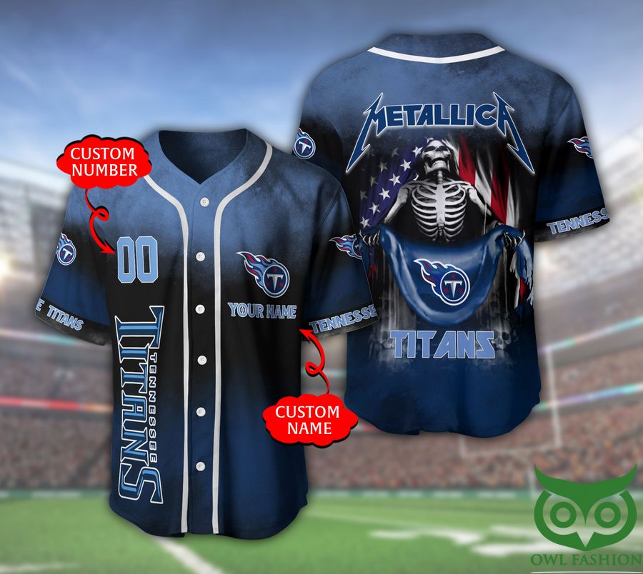 7hVPwL6I 2 Tennessee Titans NFL 3D Custom Name Number Metallica Baseball Jersey