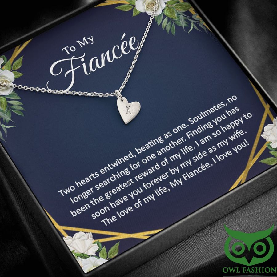 To My Fiancee Silver Heart Necklace Valentine Gift