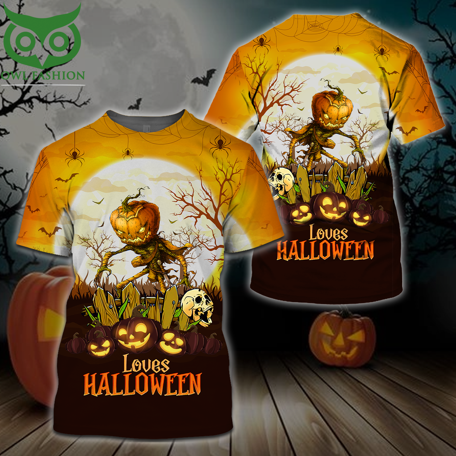 Pumpkin Farmer skull Happy Halloween 3D T-shirt