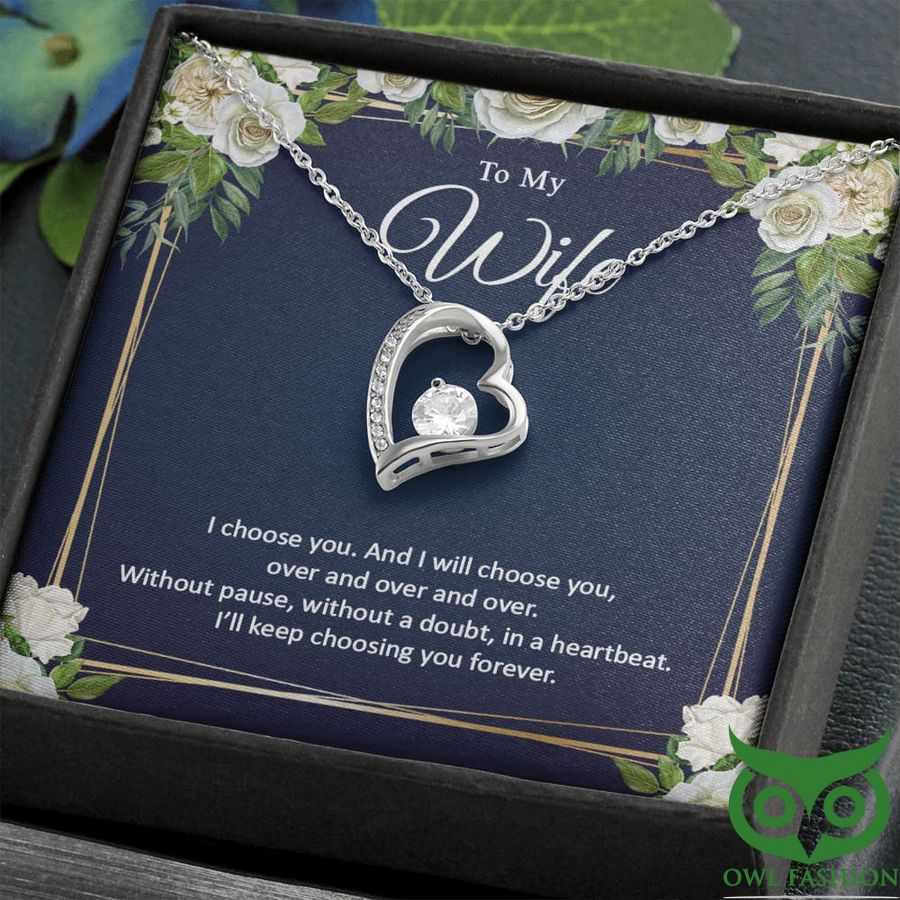 To My Wife I Choose You Silver Heart Pendant Necklace Valentine Gift