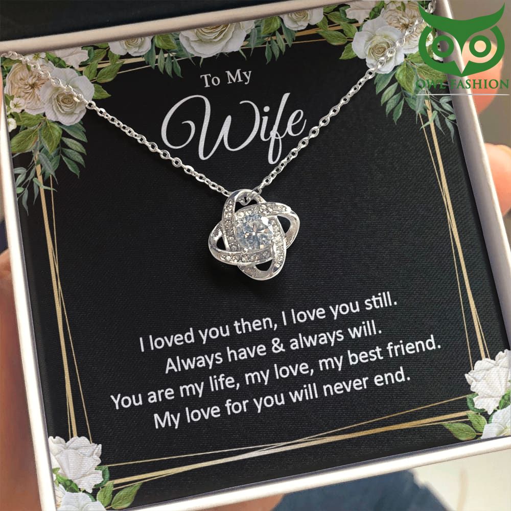 My love for my wife never end crystal love knot silver necklace Valentine gift