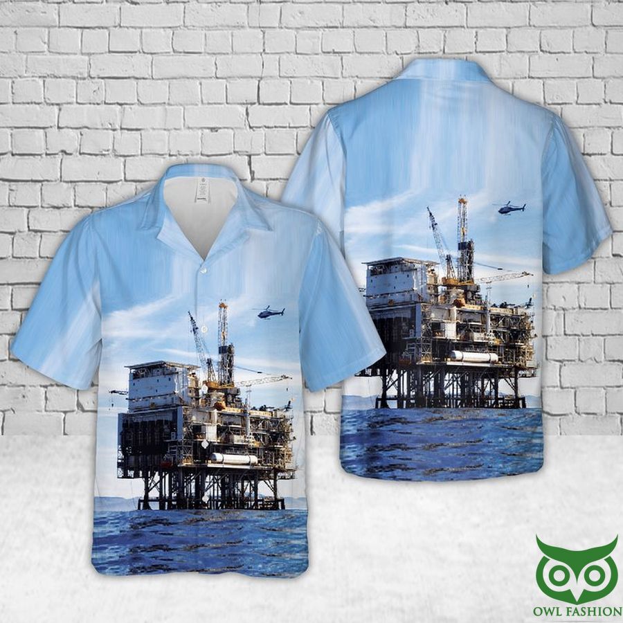 Oil Platform Harvest Offshore oil and gas in California Blue Hawaiian Shirt