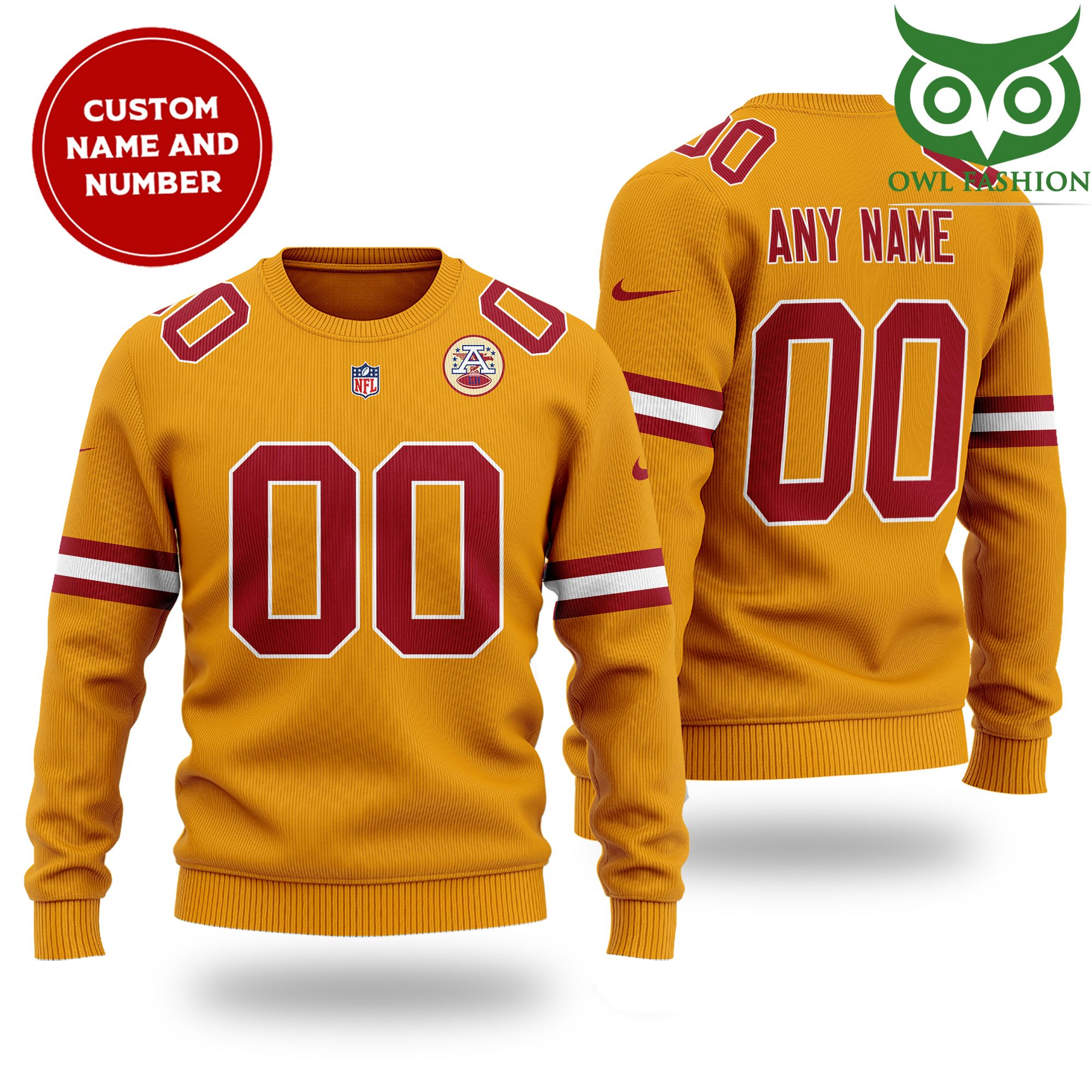 Custom Name Number NFL KANSAS CITY CHIEFS orange Sweater