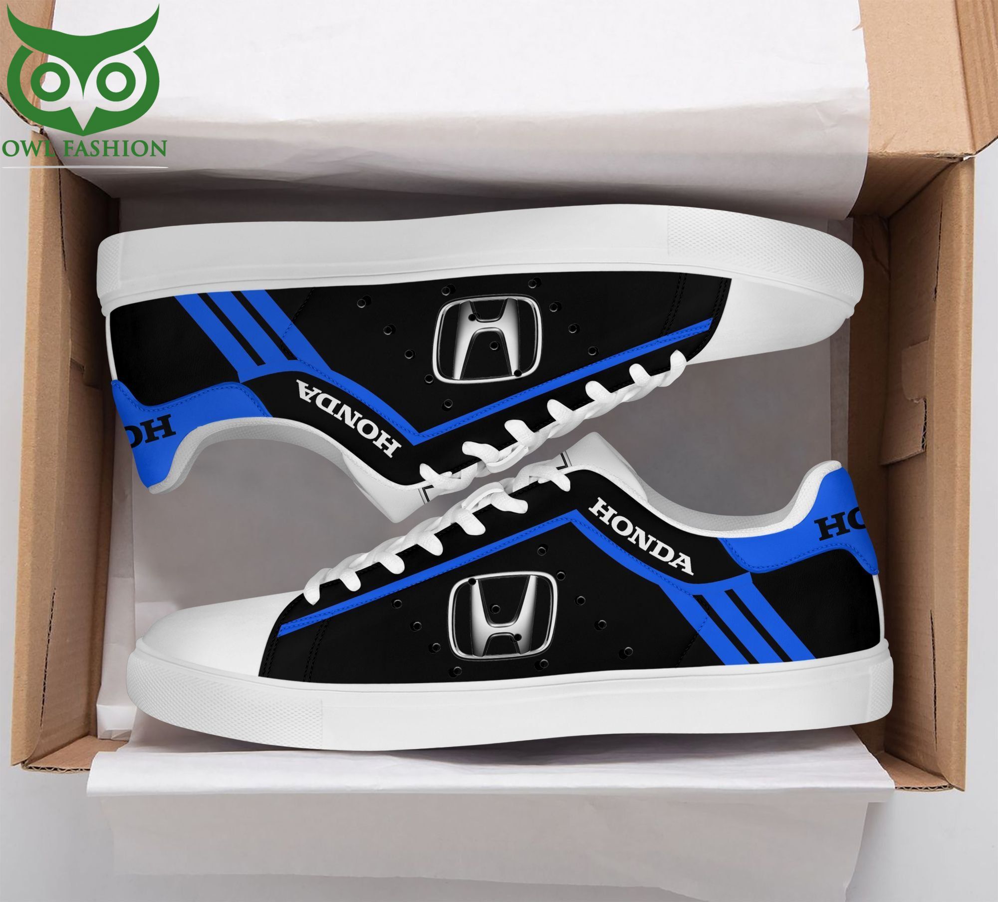 Honda Blue line in Black Stan Smith Shoes