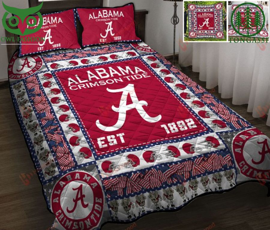 NFL Alabama Crimson Tide Logo Helmet Elephant Quilt Bed Set