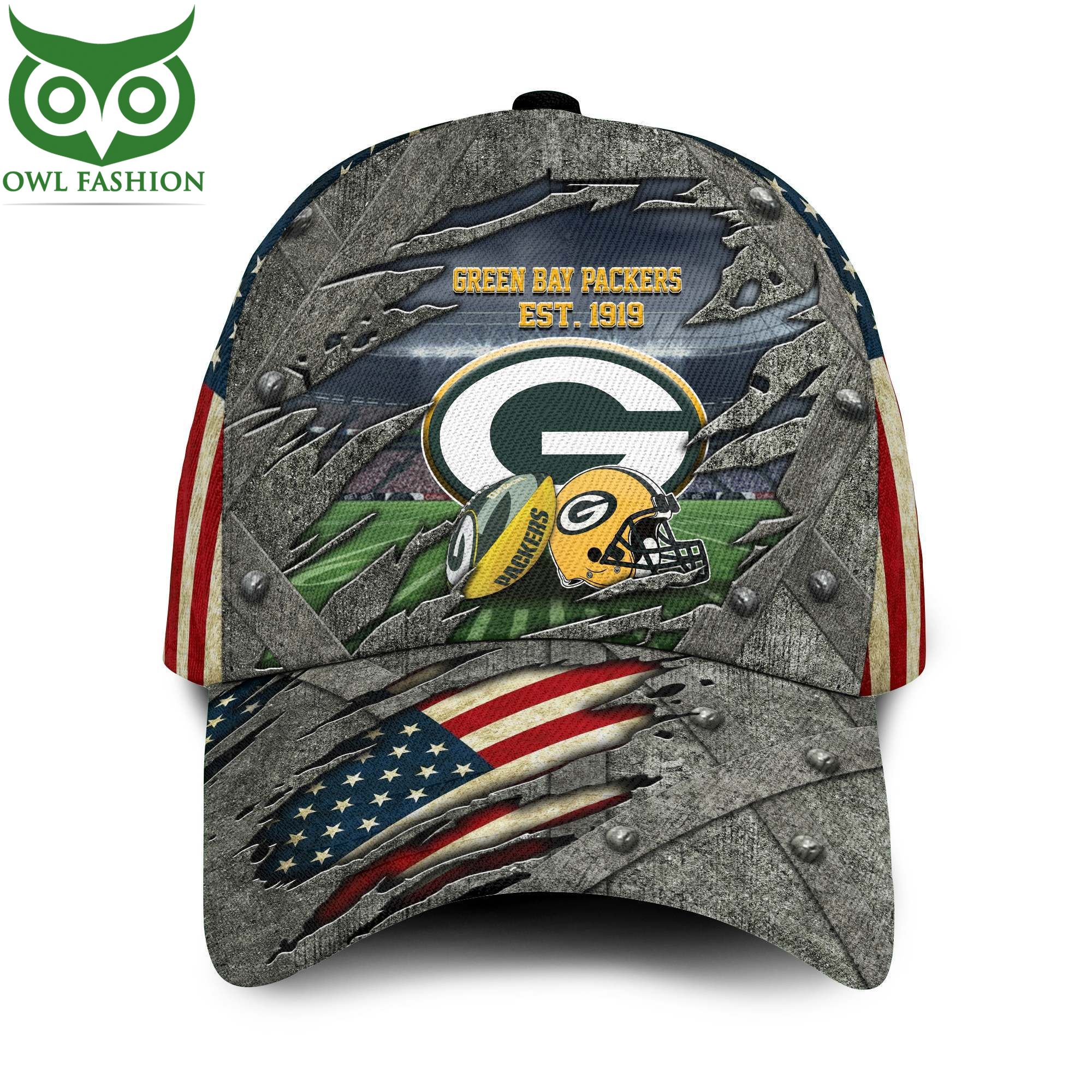 NFL Green Bay Packers stadium America Flag Printed 3D Cap