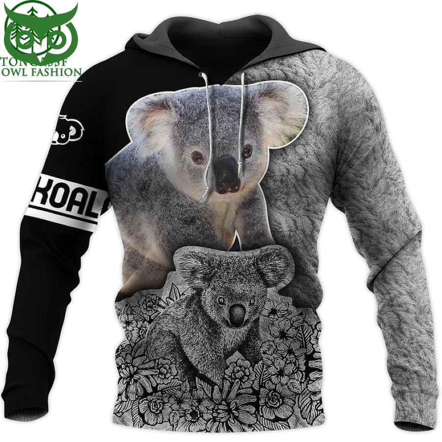 Cute Koala bear grey black hoodie 3D