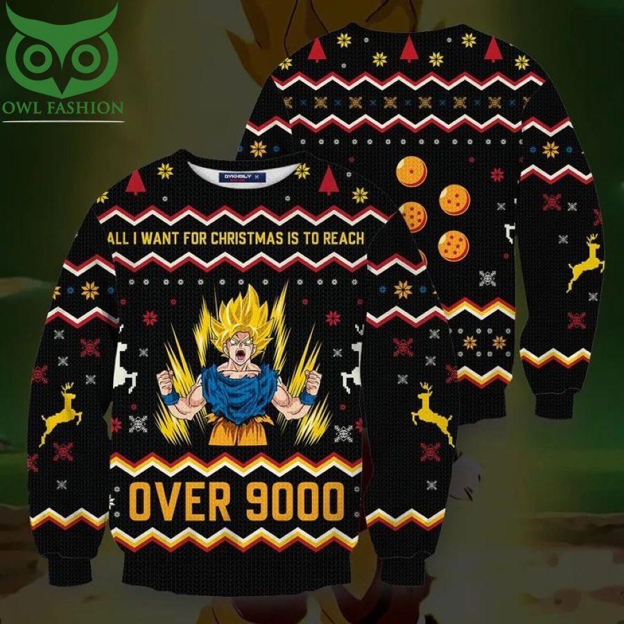 Ugly Christmas Sweater Goku Dragon Ball Over 9000 Xmas Gift