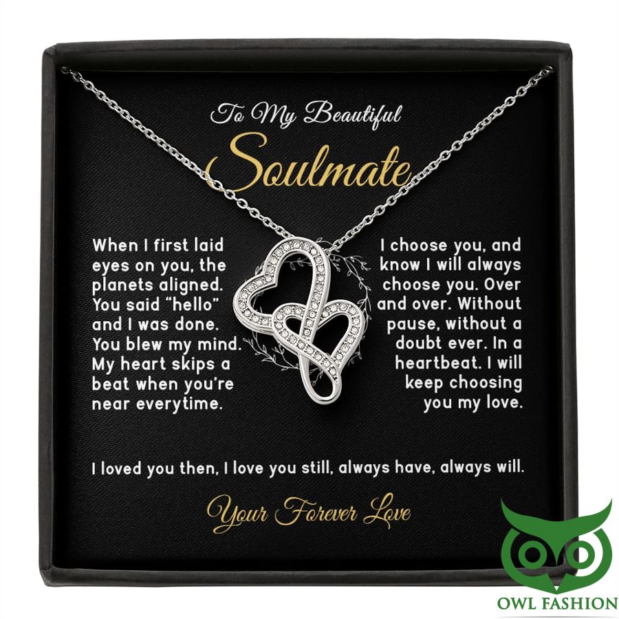 My Beautiful Soulmate Crystal Hearts Intertwined Necklace Valentine Gift