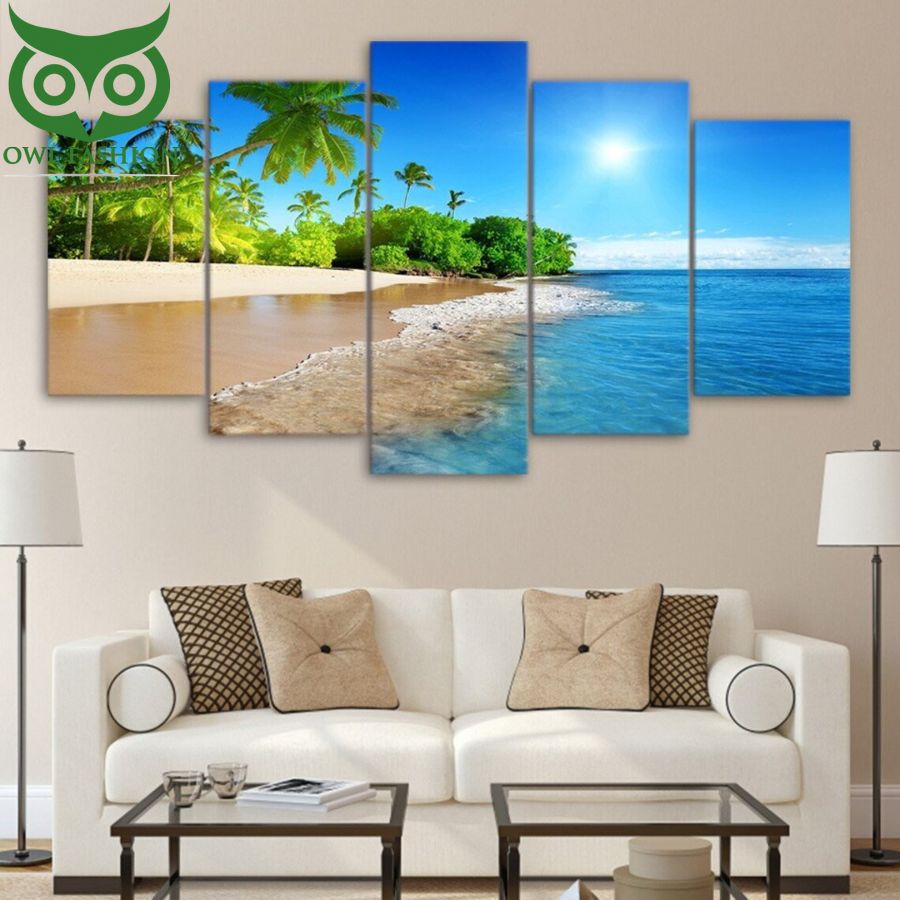 Tropical Beach Caribbean Vacation Landscape 5 Piece Five Panel Canvas Wall Art