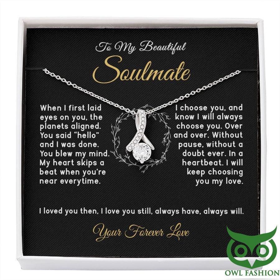 To My Beautiful Soulmate Silver Pattern Crystal Necklace for Valentine Gift