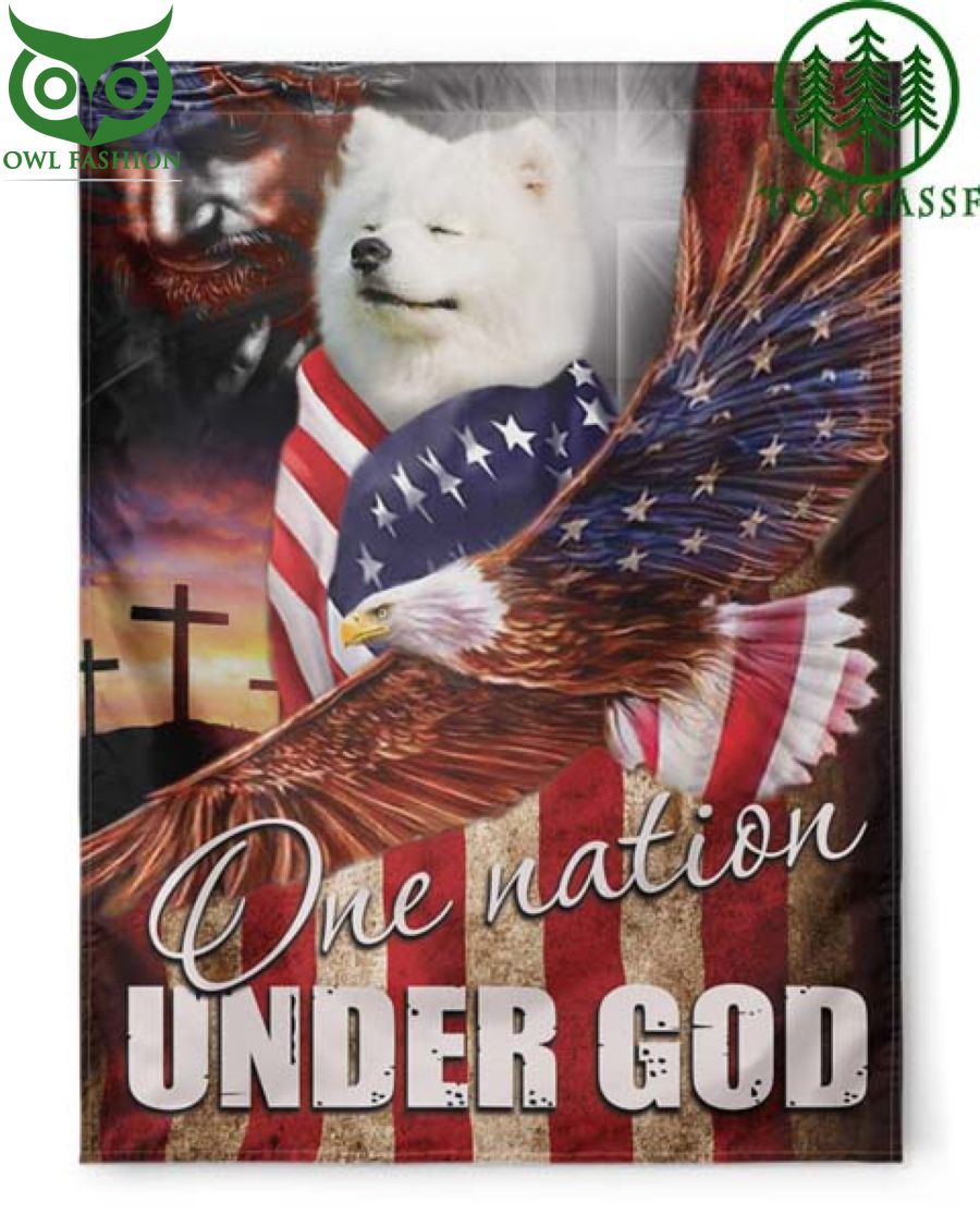 Samoyed Eagle One Nation Under God American Flag
