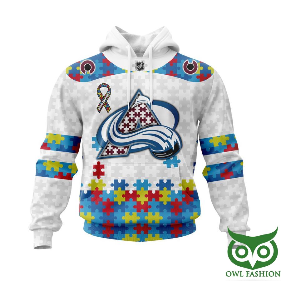 NHL Colorado Avalanche Autism Awareness Custom Name Number white puzzle hoodie sweatshirt