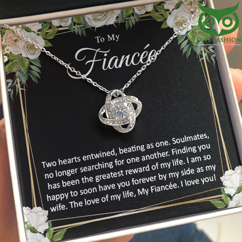 Fiancee My greatest reward crystal love knot silver necklace Valentine gift