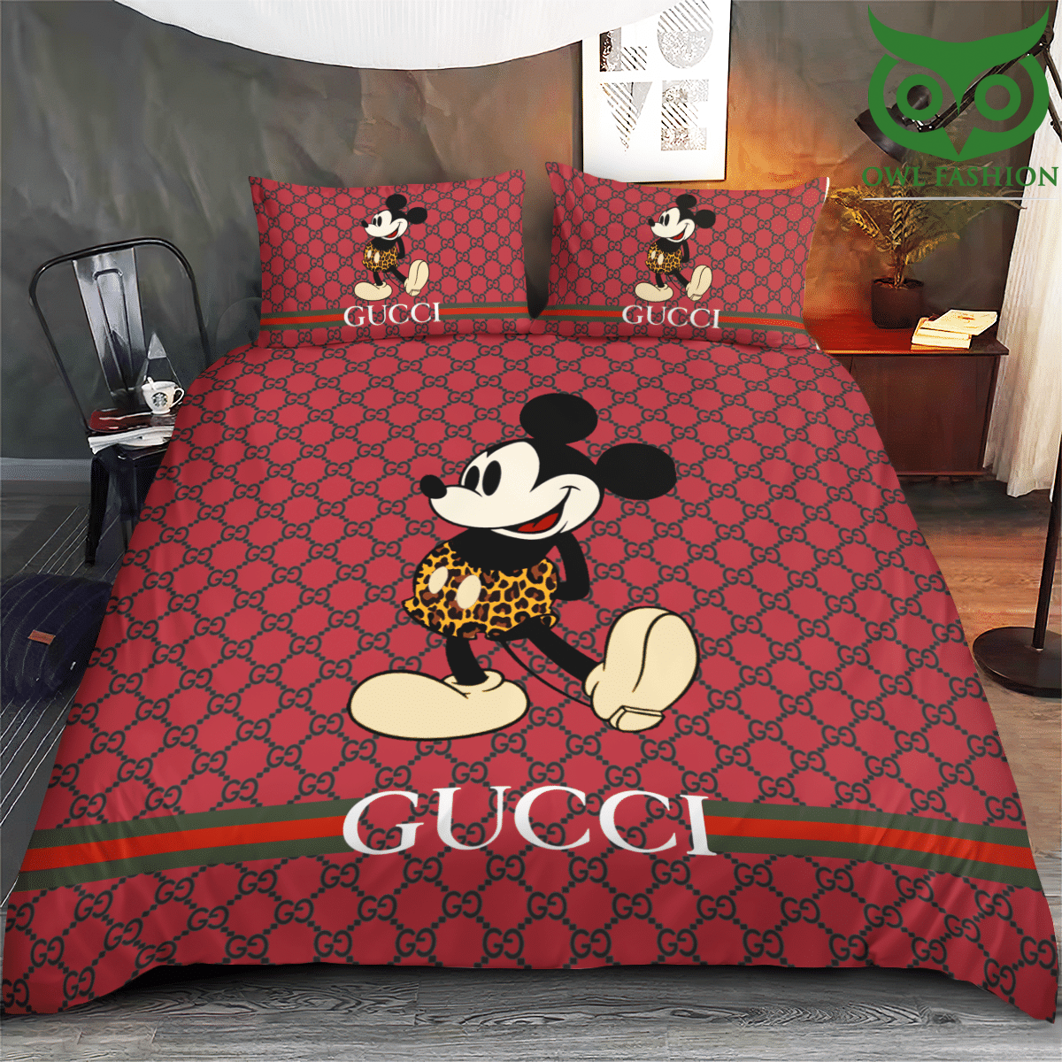 Gucci Mickey Mouse red bedding set