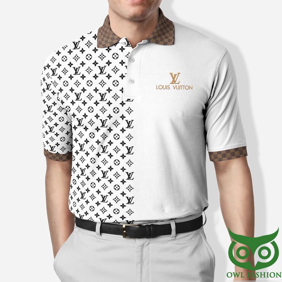 Louis Vuitton White with Black Logo on Half of the Polo Shirt
