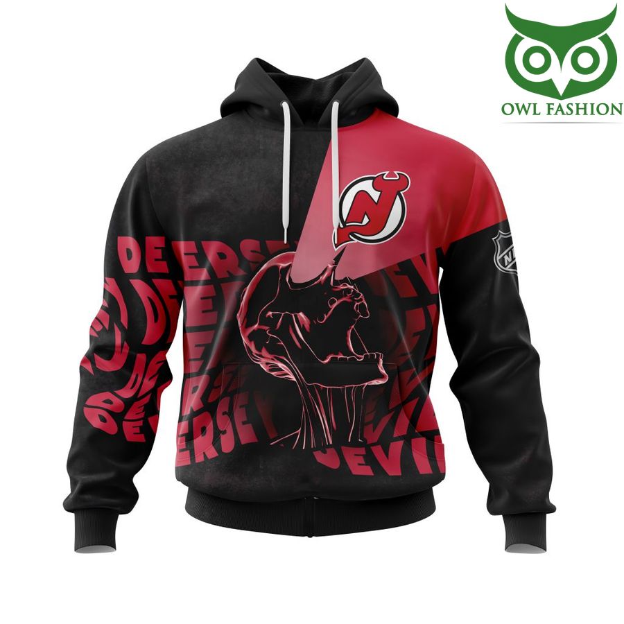 Personalized Name Number NHL New Jersey Devils Skull Style Hoodie Sweatshirt