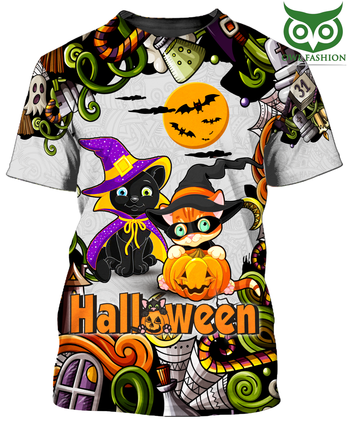 Cute Witch Cats Halloween 3D T Shirt and Hoodie