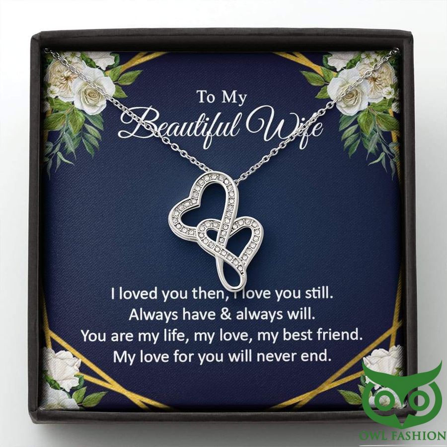To My Beautiful Wife Two Silver Hearts Intertwined Necklace Valentine Gift