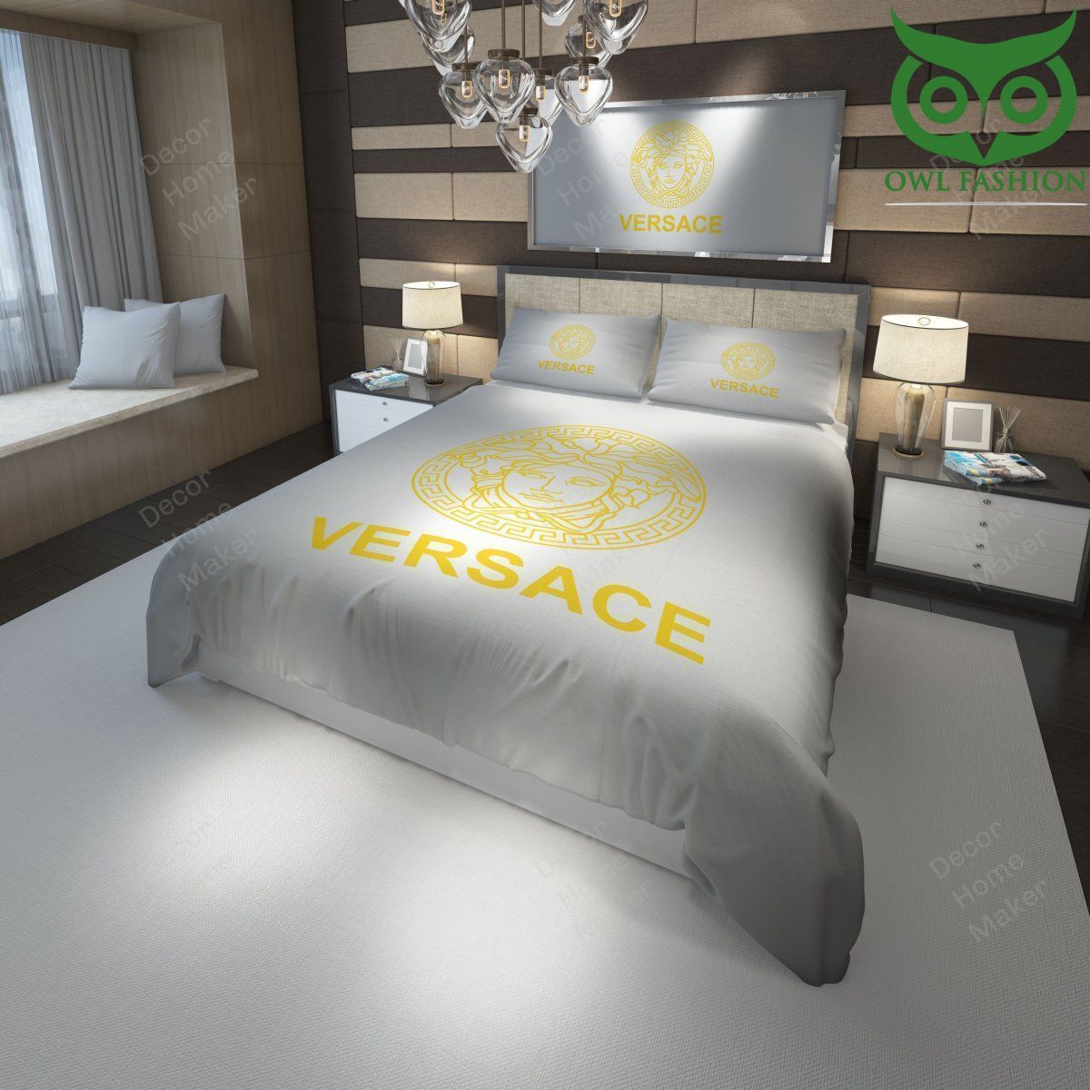 White Versace with golden logo bedding set