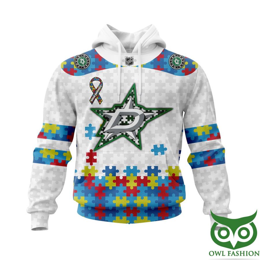 NHL Dallas Stars Autism Awareness Custom Name Number white puzzle hoodie sweatshirt