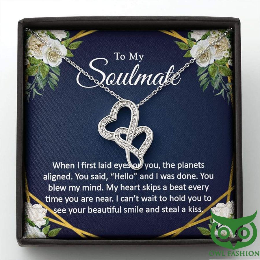 To My Soulmate Love Sweet Line Two Hearts Silver Necklace Valentine Gift