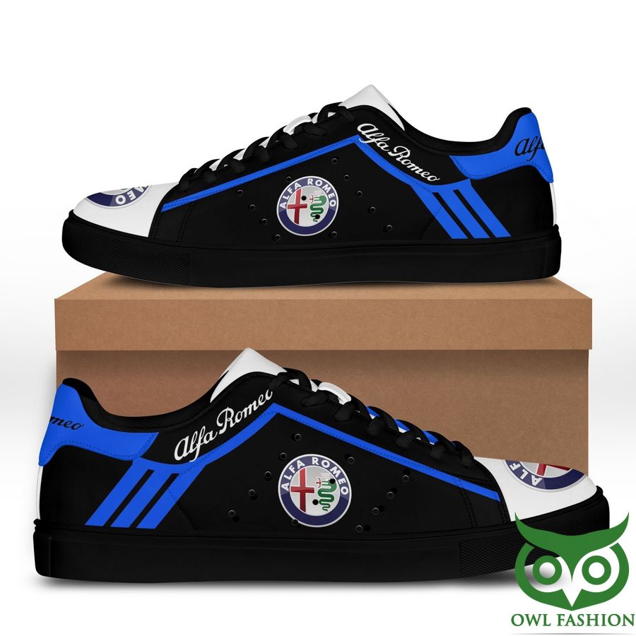 Alfa Romeo Blue lines in Black Stan Smith Shoes