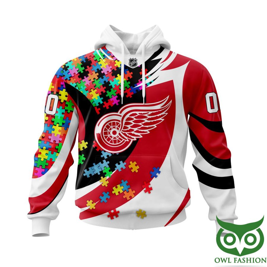 NHL Detroit Red Wings Autism Awareness Custom Name Number colorful puzzle hoodie sweatshirt