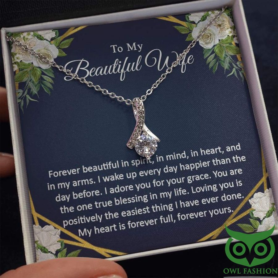 To My Beautiful Wife Twinkle Center Crystal My Heart Is Yours Necklace Valentine Gift