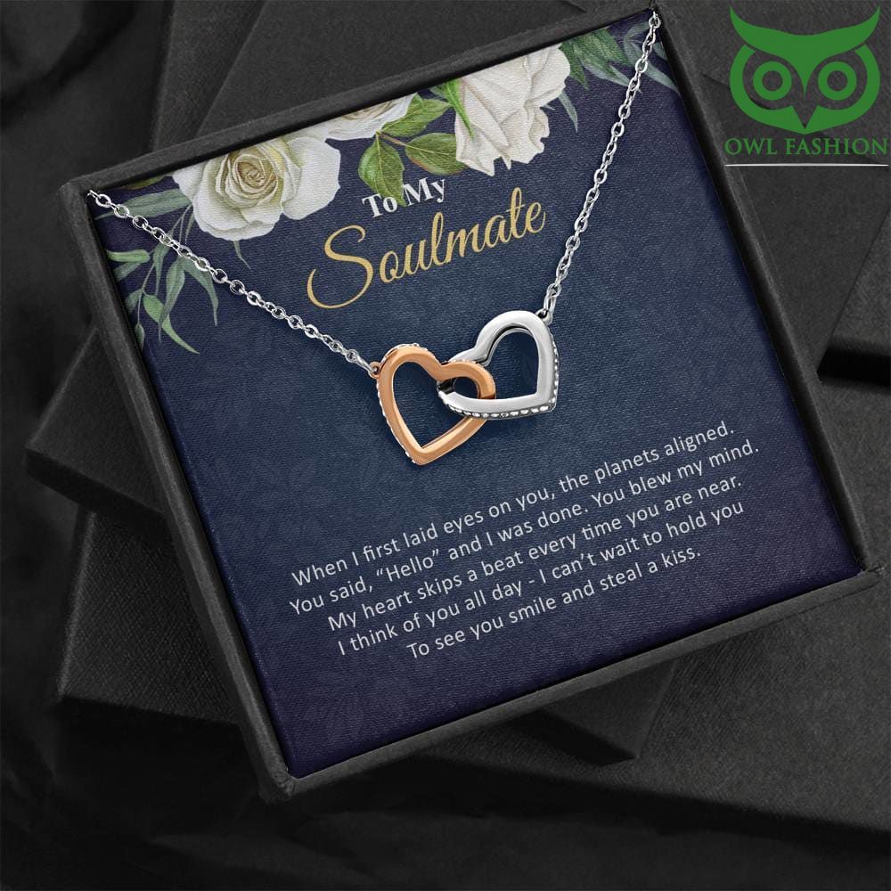 To My Soulmate gold and silver hearts entwined Necklace Valentine gift