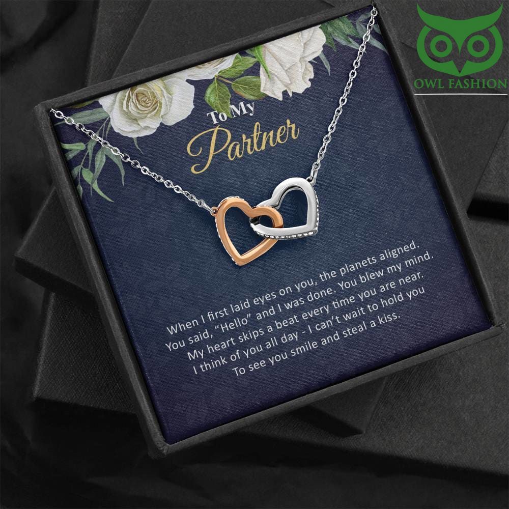 To My Partner gold and silver hearts entwined Necklace Valentine gift