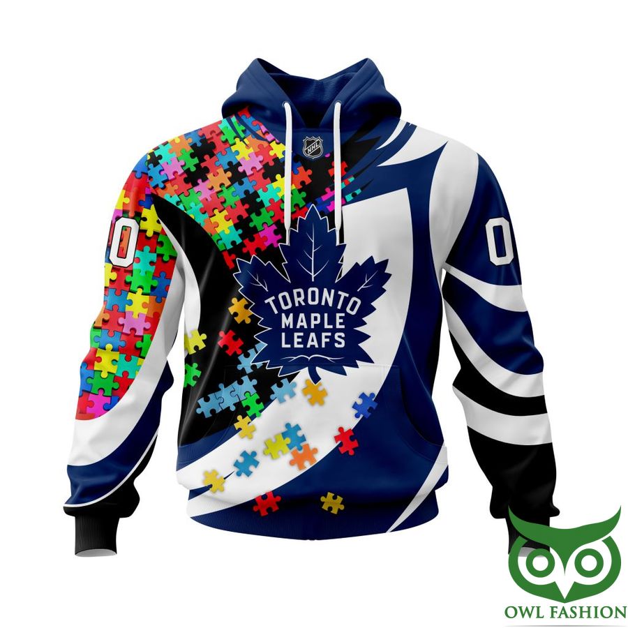 470 NHL Toronto Maple Leafs Autism Awareness Custom Name Number colorful puzzle hoodie sweatshirt