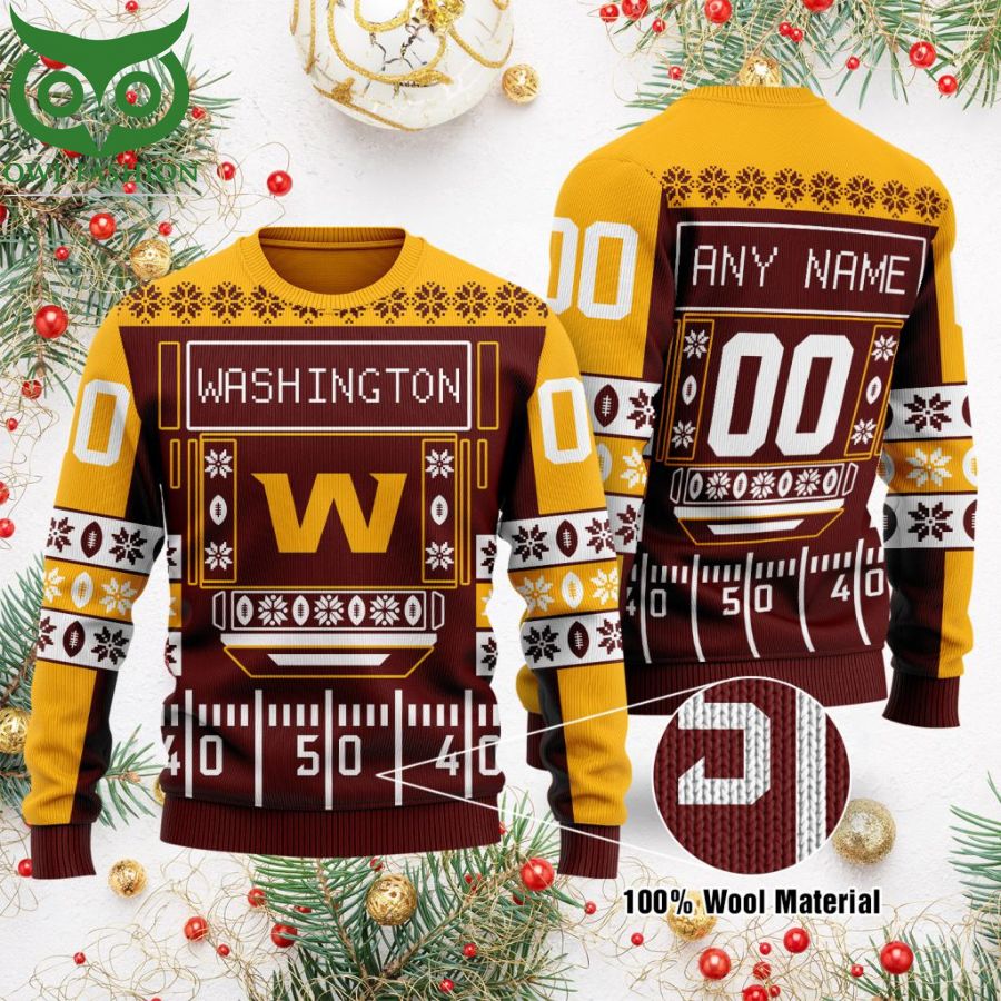 Custom Name Number NFL Washington Football Team playing field Ugly Christmas Sweater