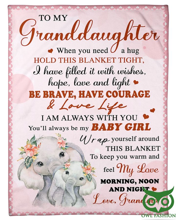 Elephant To My Granddaughter Baby Girl Pink Fleece Blanket