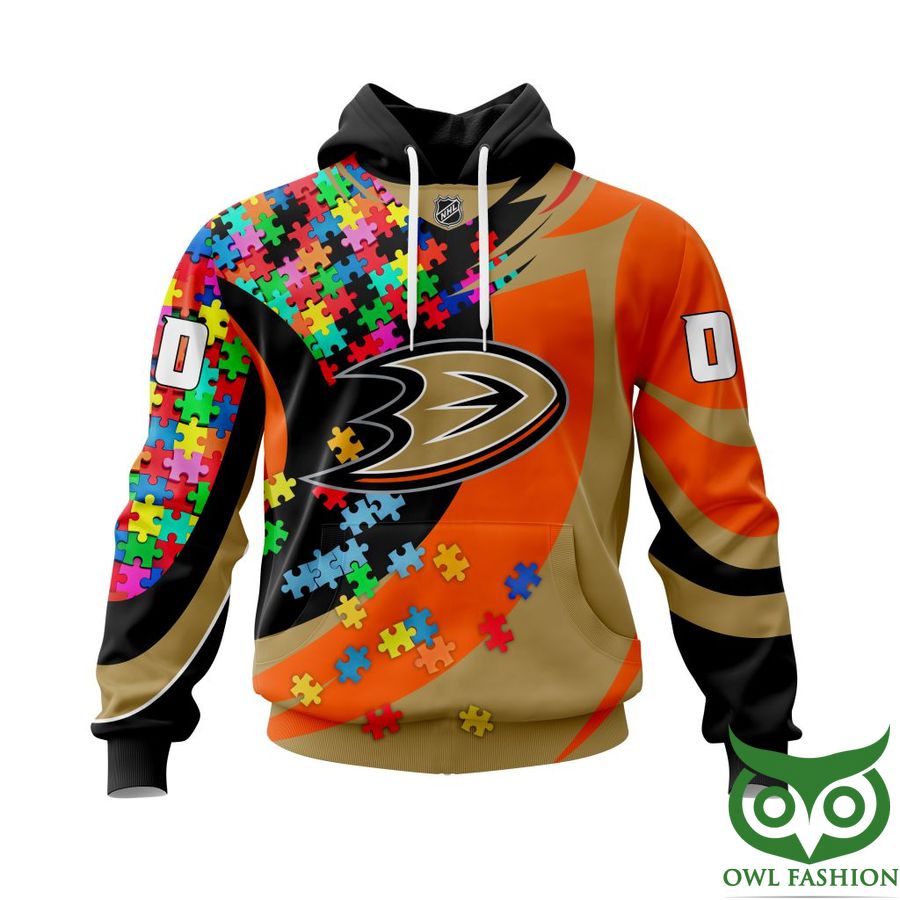 NHL Anaheim Ducks Autism Awareness Custom Name Number colorful puzzle hoodie sweatshirt