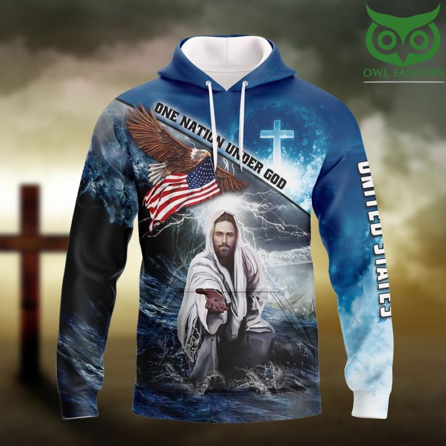 ONE NATION UNDER GOD America Eagle in storm 3D Hoodie Sweatshirt
