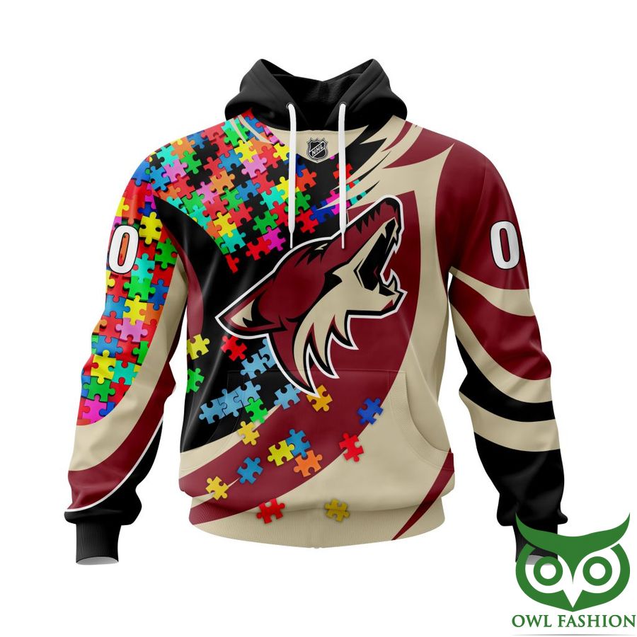 NHL Arizona Coyotes Autism Awareness Custom Name Number colorful puzzle hoodie sweatshirt