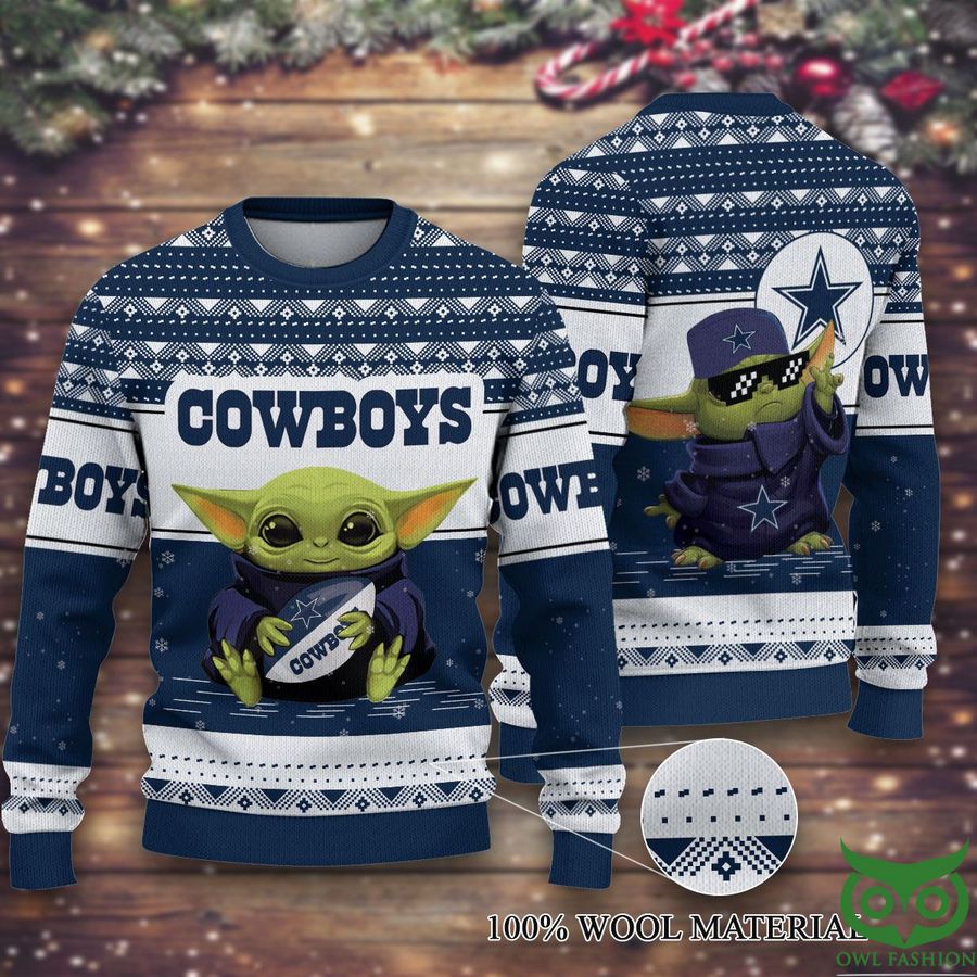 Dallas Cowboys Baby Yoda Merry Christmas Knitted Ugly Sweater