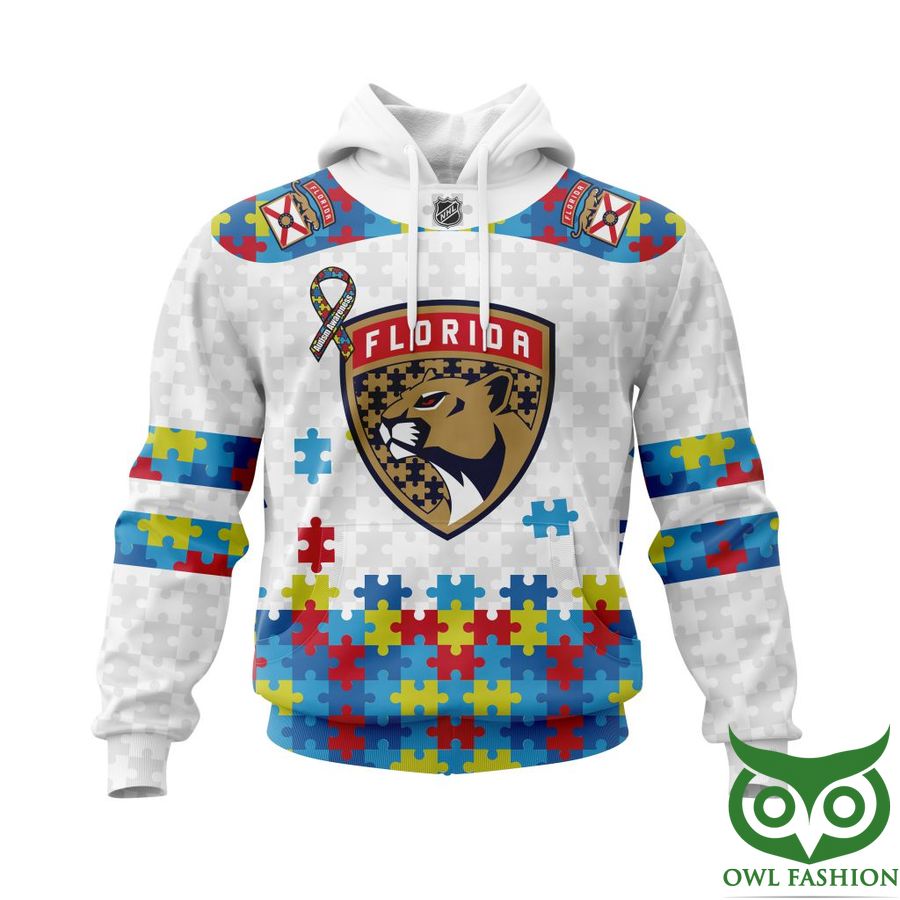 NHL Florida Panthers Autism Awareness Custom Name Number white puzzle hoodie sweatshirt