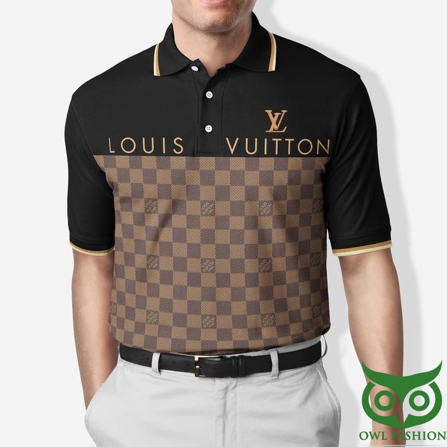 Louis Vuitton Black with Brown Checkerboard Bottom Polo Shirt